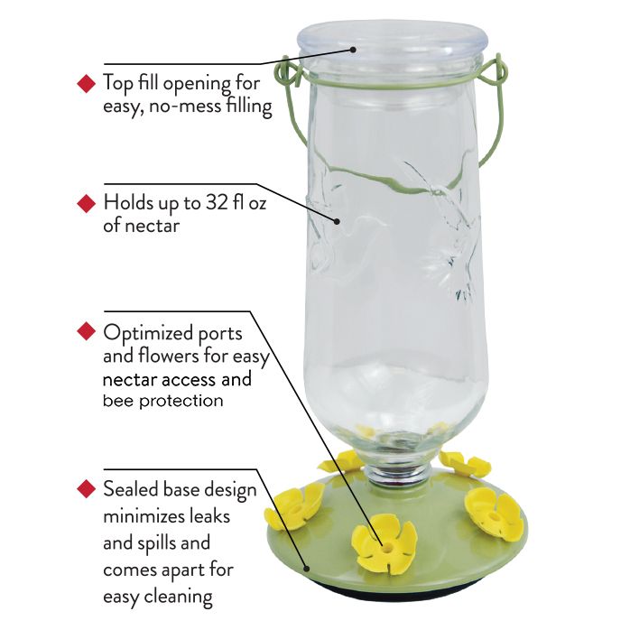 Perky Pet Desert Rose Top Fill Glass Hummingbird Feeder Model